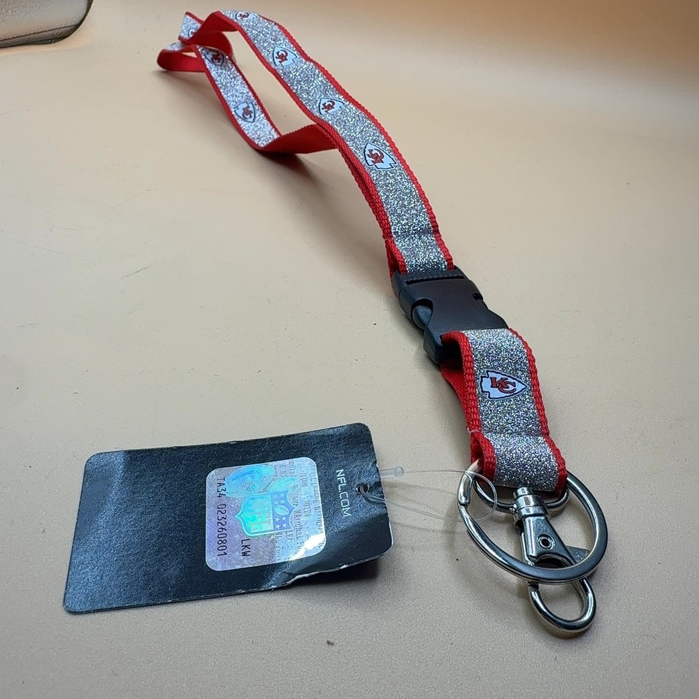 Kansas City Chiefs Glitter Lanyard Keychain Red Silver KC Logo Size One Size